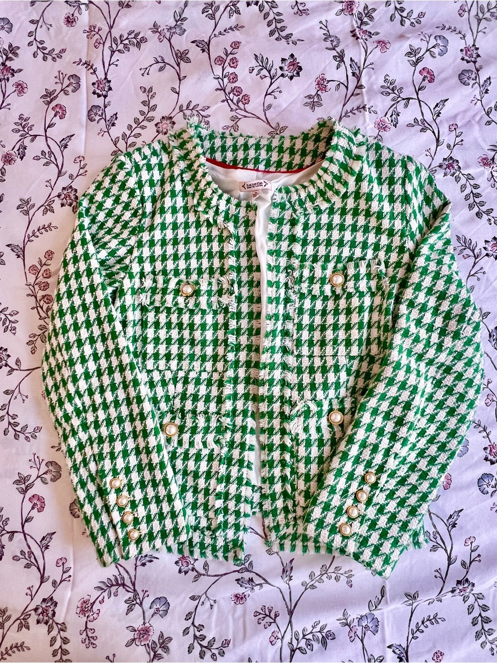 Nanette Lepore Kelly Green Boucle Houndstooth Blazer Jacket - Size 12 - NWOT